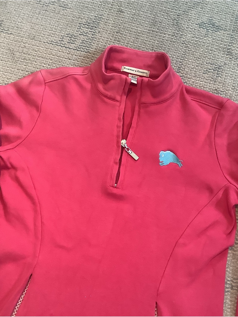 Fairway & Greene Pink Quarter-Zip Pullover with Teal Logo Women’s Sz Small - Picture 4 of 7
